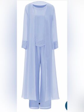 Cicinia Elegant 3-Piece Chiffon Pant Suits with Jacket size 6/38 NWT blue